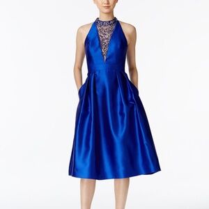 Adrianna Papell Women Embellished Mikado Party Dress, Deep Sapphire sz 12